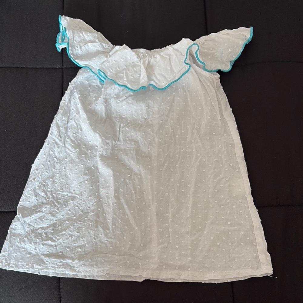 La Coqueta Kids White Dress with Blue Trim